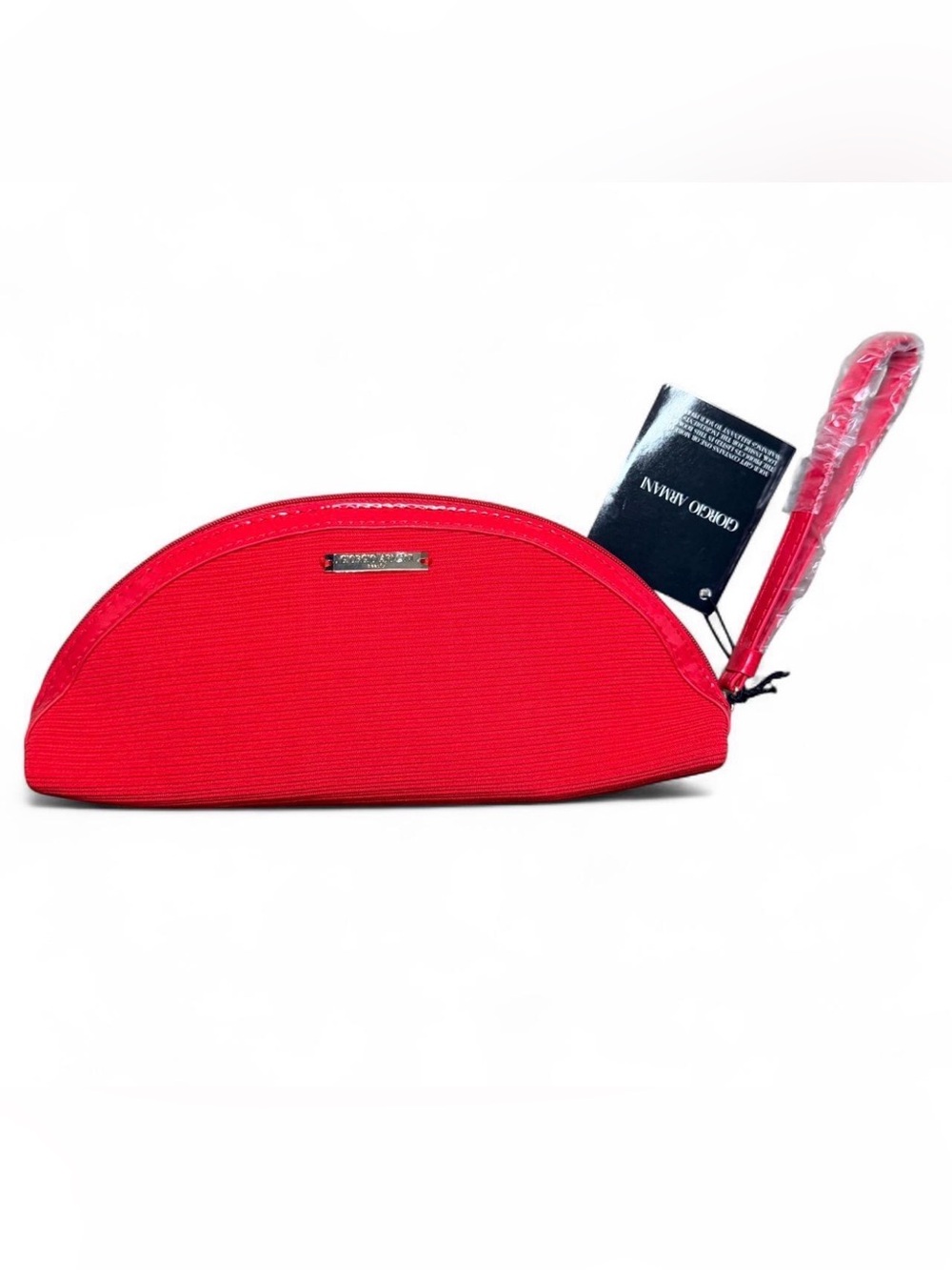 Giorgio Armani Red Half-Moon Cosmetic Pouch with Wrist Strap